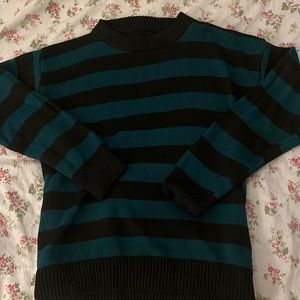 teal and black striped sweater, size medium